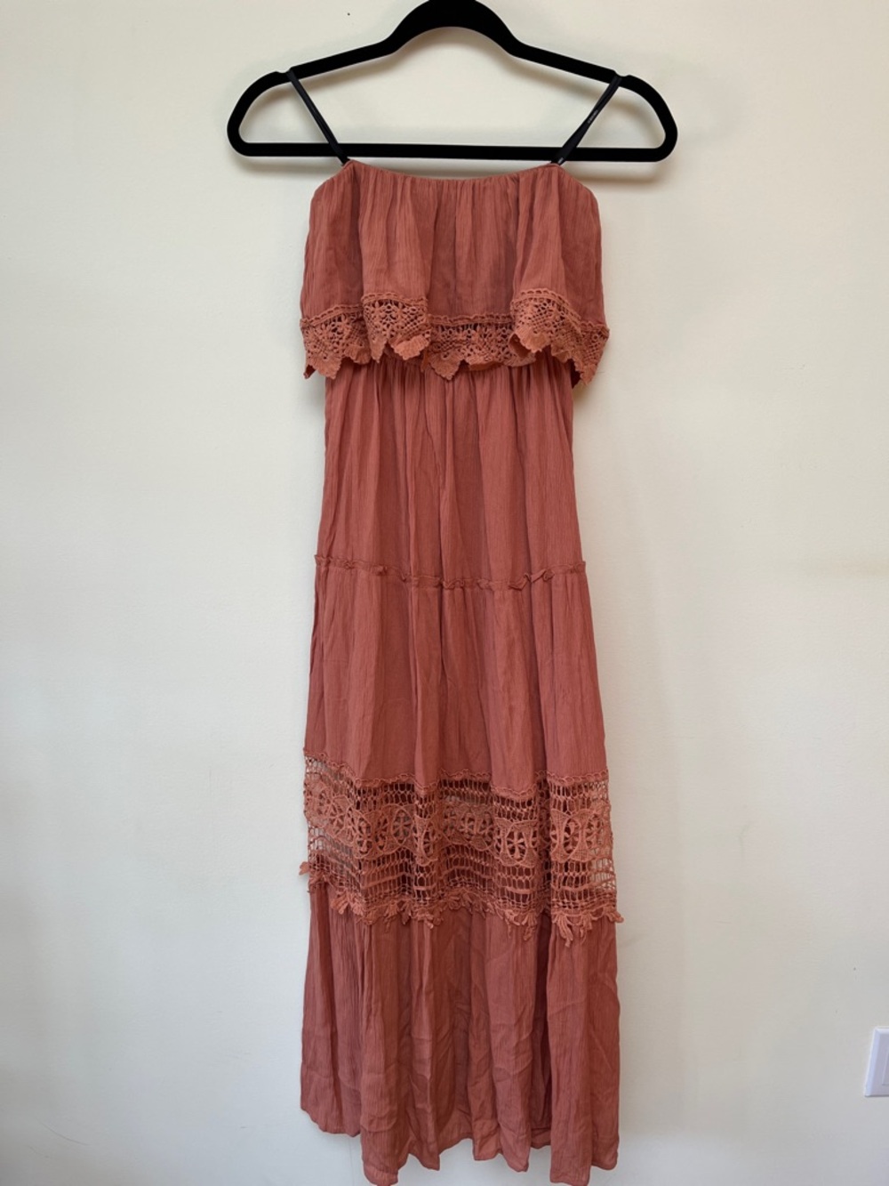 Forever 21 Terracotta Crochet Tiered Maxi Dress